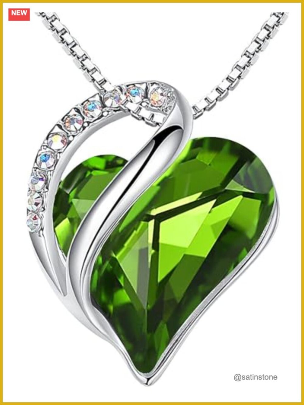 Birthstone Heart Crystal Pendant Necklace Silver Plated Adjustable Chain